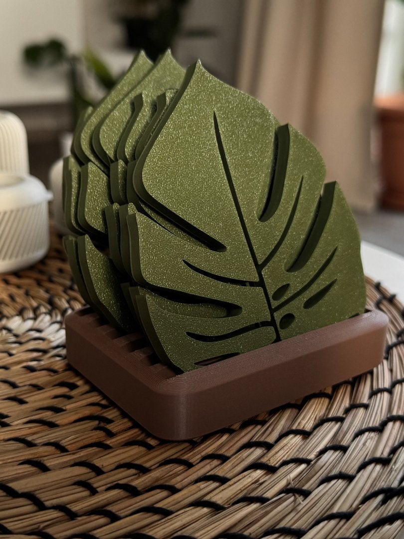 Monstera onderzetters set 3D print - Groen, Groen, Nieuw, Kunststof, Ophalen of Verzenden