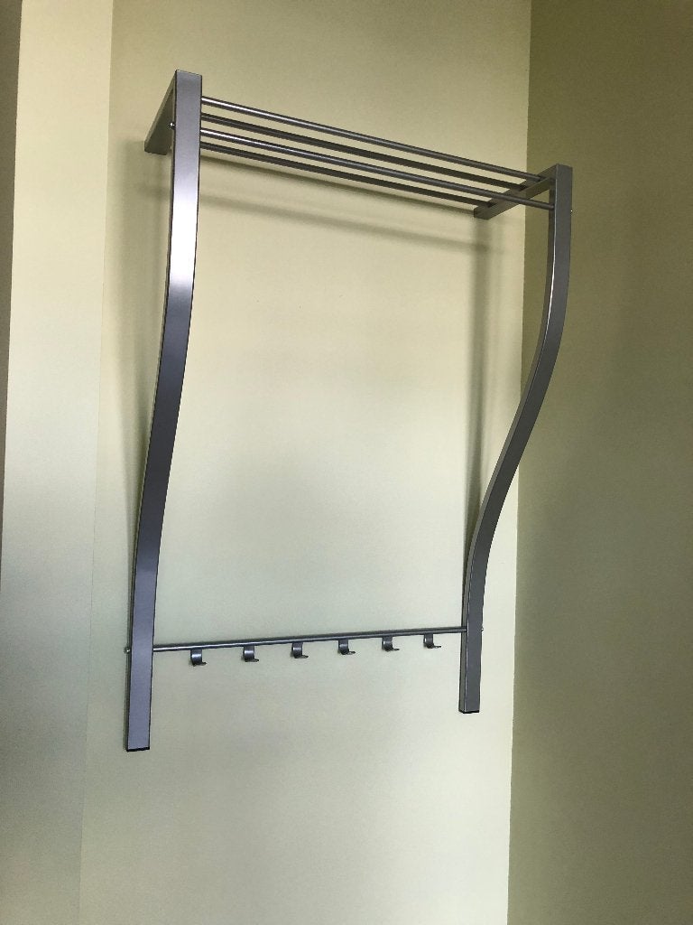 RVS wand Kapstok met leggedeelte + aparte roede + 6 haken, Gebruikt, 100 tot 150 cm, Metaal, Ophalen