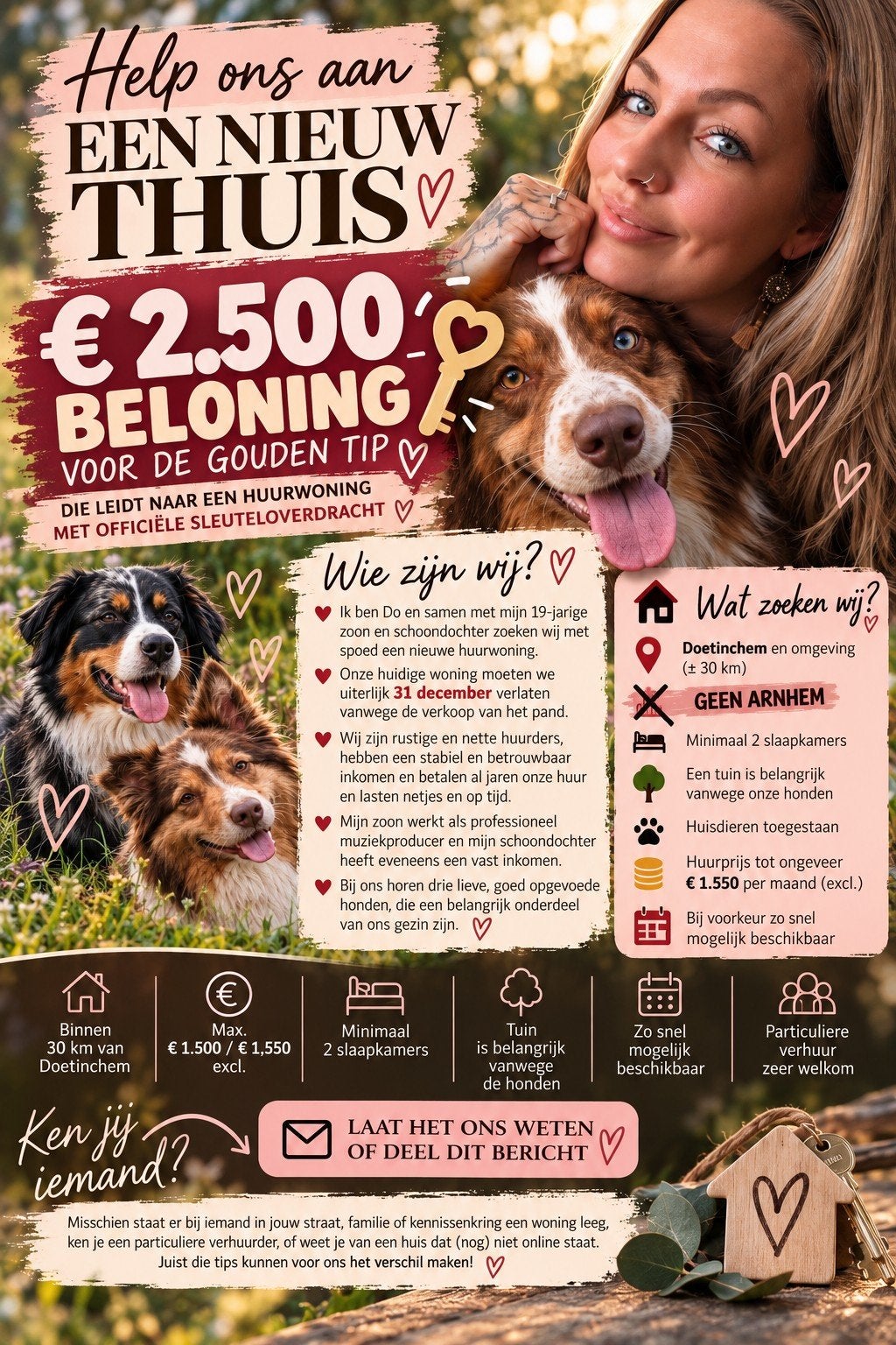 BELONING 2500,- WIJ ZOEKEN MET SPOED EEN WONING