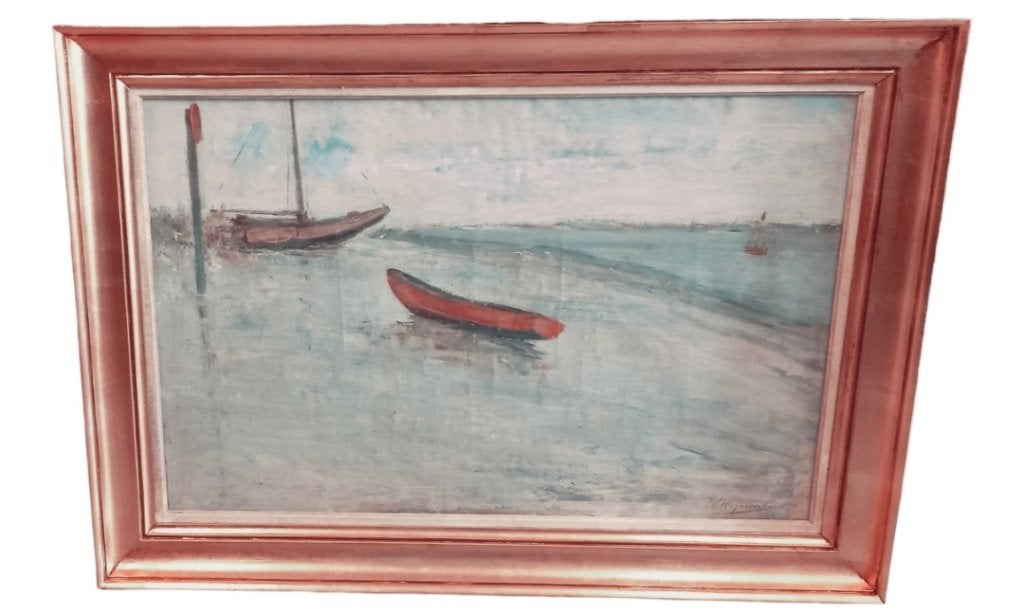 Karel Heymans (1899-1974) Bootjes aan het strand, Antiek en Kunst, Ophalen, Maritiem / water