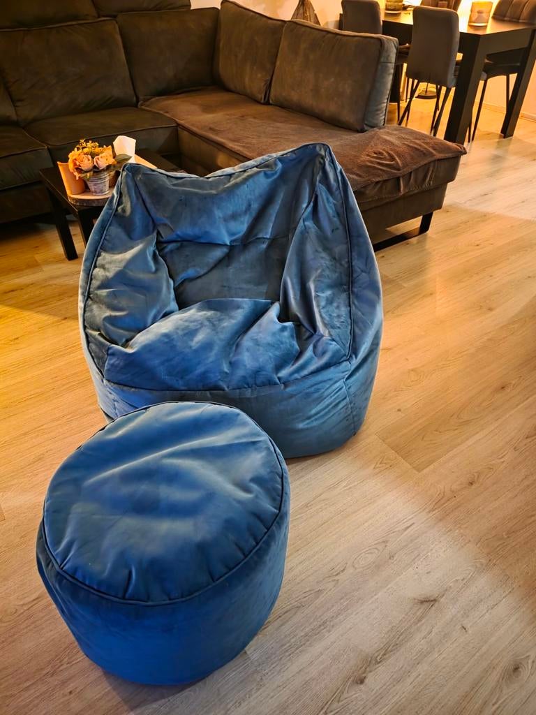 Icon "Natalia" fluwelen zitzak en hocker XXL, Huis en Inrichting, Zitzakken, Ophalen, Zo goed als nieuw