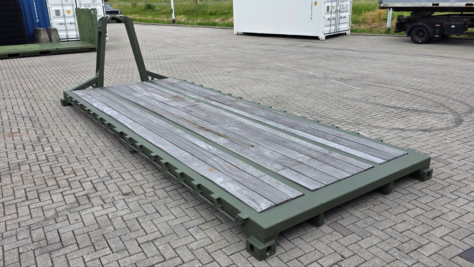 20ft flatrack haakarm, Auto's, Vrachtwagens, Bedrijf, Aanhangers en Opleggers, Groen, BTW verrekenbaar, Ophalen