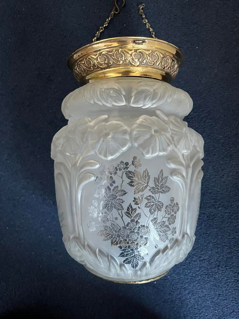 Antieke Oude Glazen Hanglamp Hallamp Hang Hal Lamp Glas, Antiek en Kunst, Ophalen of Verzenden