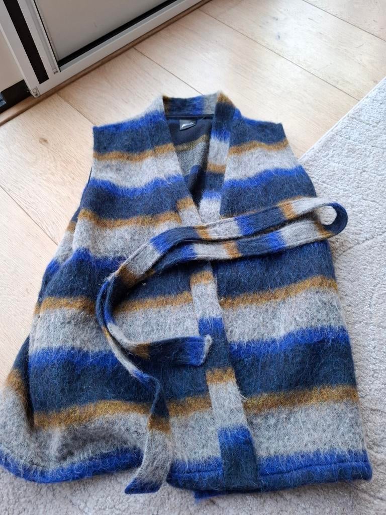 Poools wollen vest gilet maat 42 XL blauw grijs gestreept, Poools, Ophalen of Verzenden