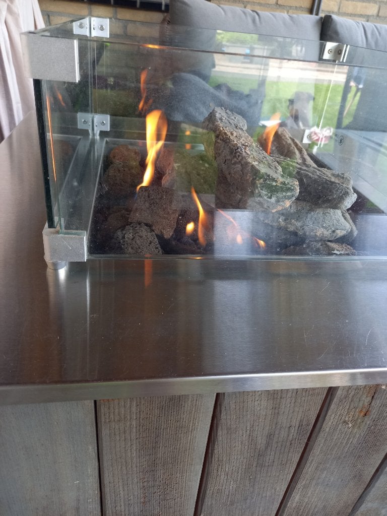 vuurtafel Cosi Cube in prima staat ombouw echt glas, Tuin en Terras, Ophalen, Gebruikt