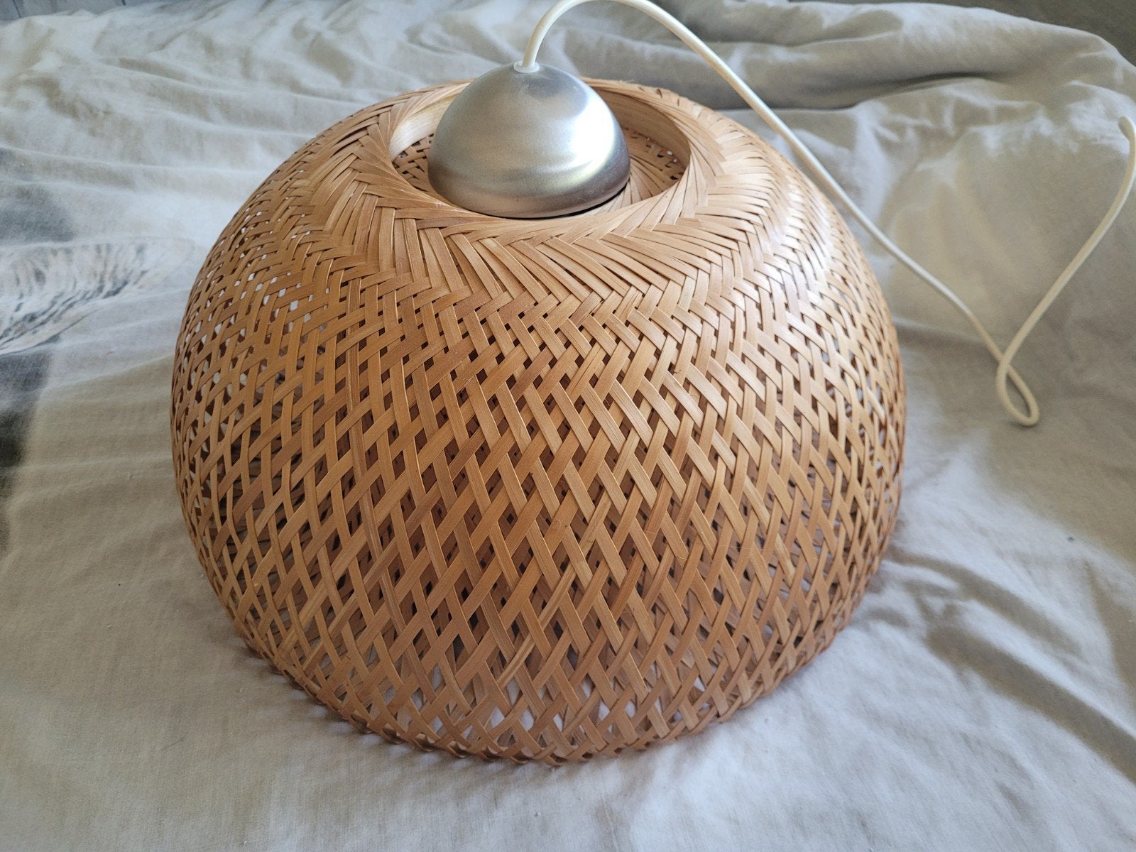 Ikea Boja Hanglamp Rattan Bamboe plaffondlamp - Ø 43 cm, Ophalen, Gebruikt, Overige materialen, Scandinavisch, Modern, Natuurlijk