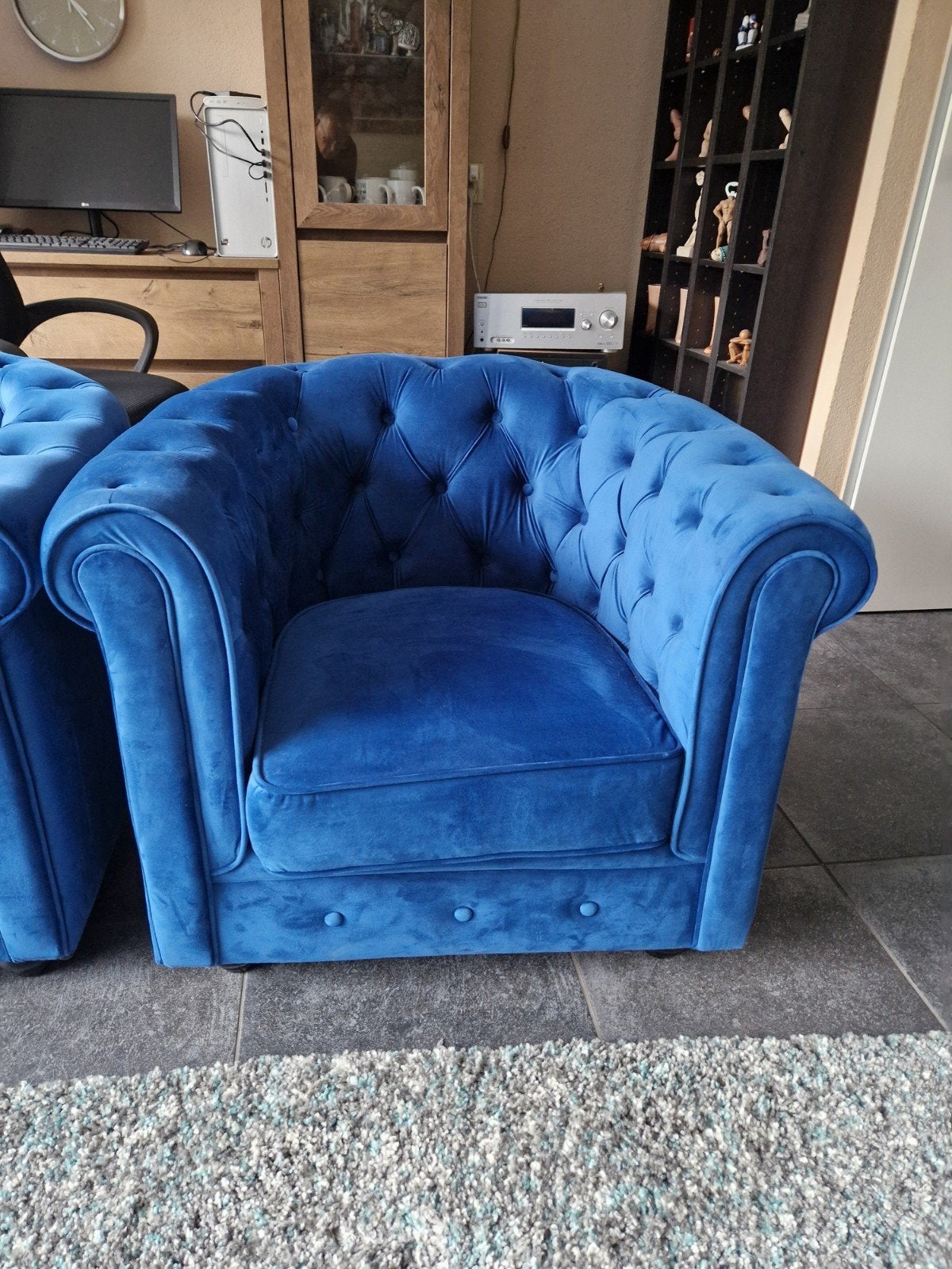 Luxe blauwe fauteuil - Nieuw, Blauw, Nieuw, Ophalen of Verzenden, Chesterfield, Klassiek