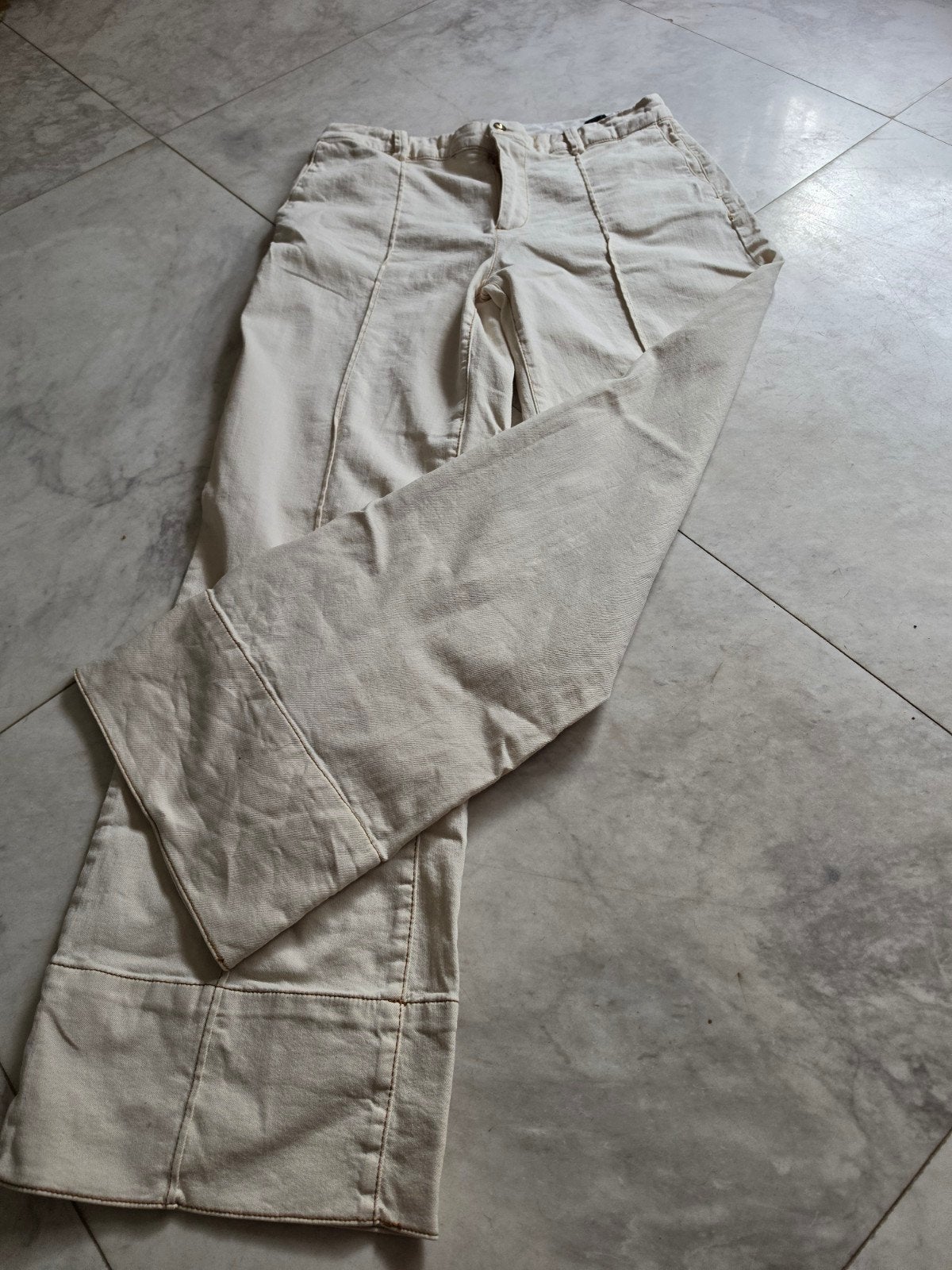mooie wide leg broek van Zara M, Ophalen of Verzenden, Zo goed als nieuw, Beige, Lang