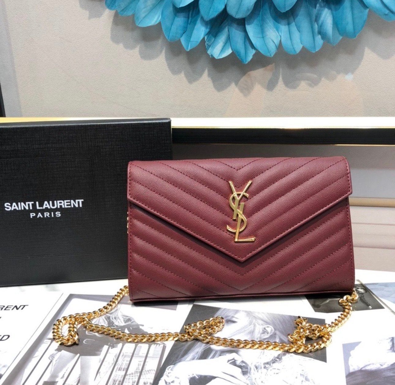 Saint Laurent YSL Schoudertasje - Bordeauxrood, Ophalen of Verzenden, Zo goed als nieuw, Rood, Schoudertasje