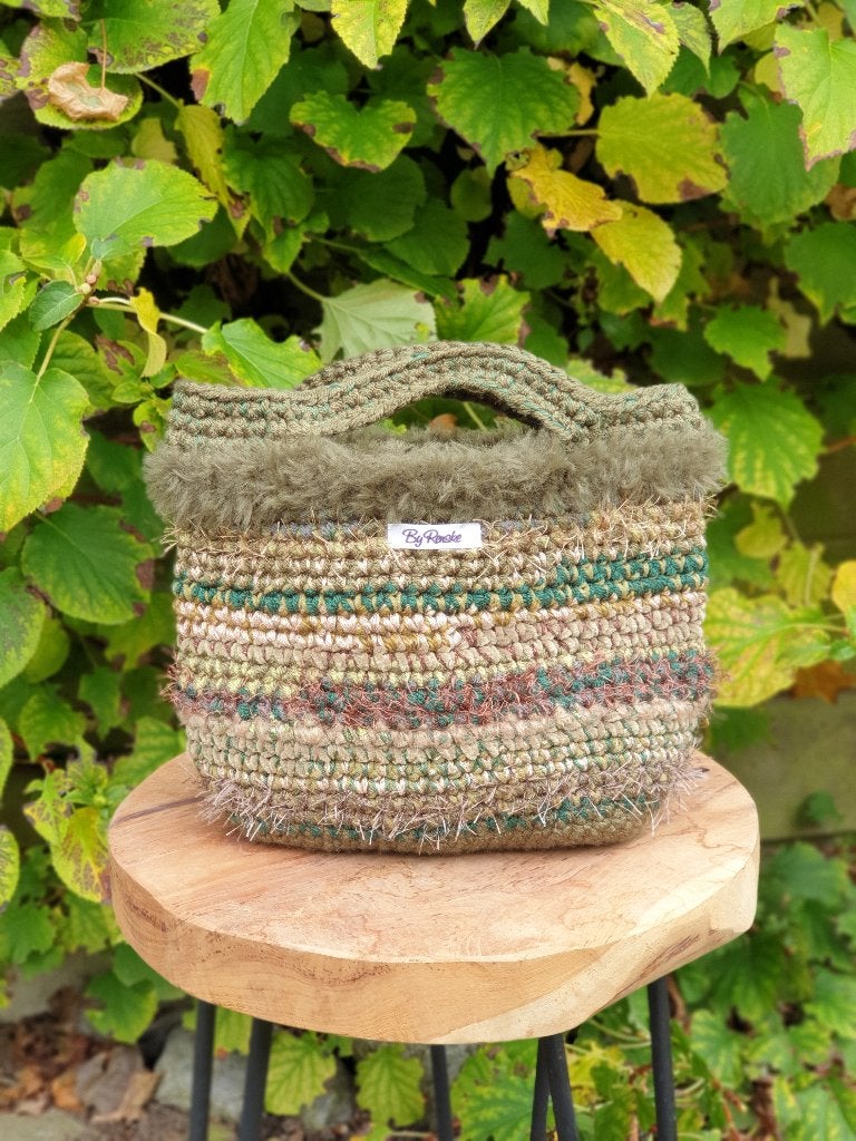 gehaakte tas handtas nieuw mosgoen/bruin, Verzenden, Nieuw, Groen, Handtas