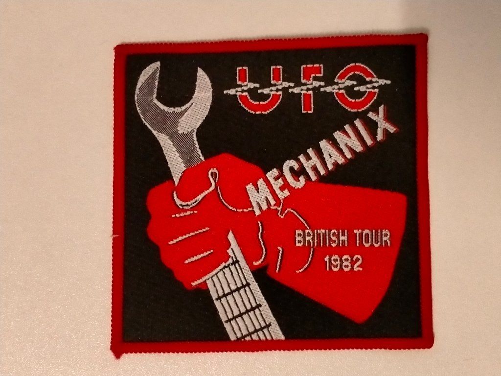 UFO Mechanix British Tour 1982 vintage patch metal embleem, Ophalen of Verzenden, Nieuw, Kleding