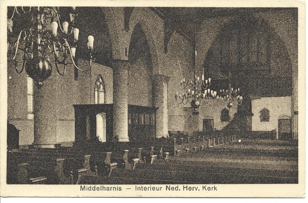 Middelharnis Ned Herv Kerk interieur orgel, Ophalen of Verzenden, 1920 tot 1940, Gelopen, Zuid-Holland