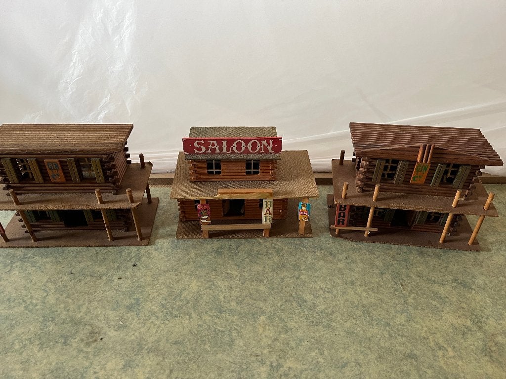 3 houten cowboy western huisjes, Ophalen of Verzenden, Gebruikt