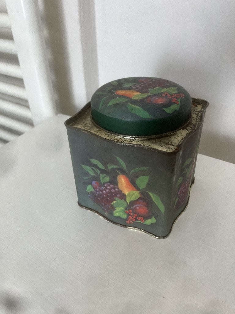 Vintage blik met groen en fruit, Verzamelen, Blikken, Ophalen of Verzenden, Gebruikt, Overige, Overige merken