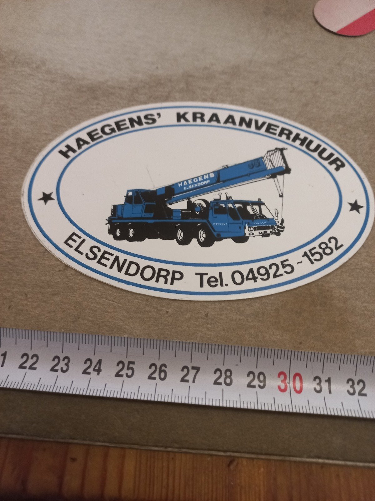 Vintage Haegens Kraanverhuur Elsendorp sticker, Ophalen of Verzenden, Gebruikt