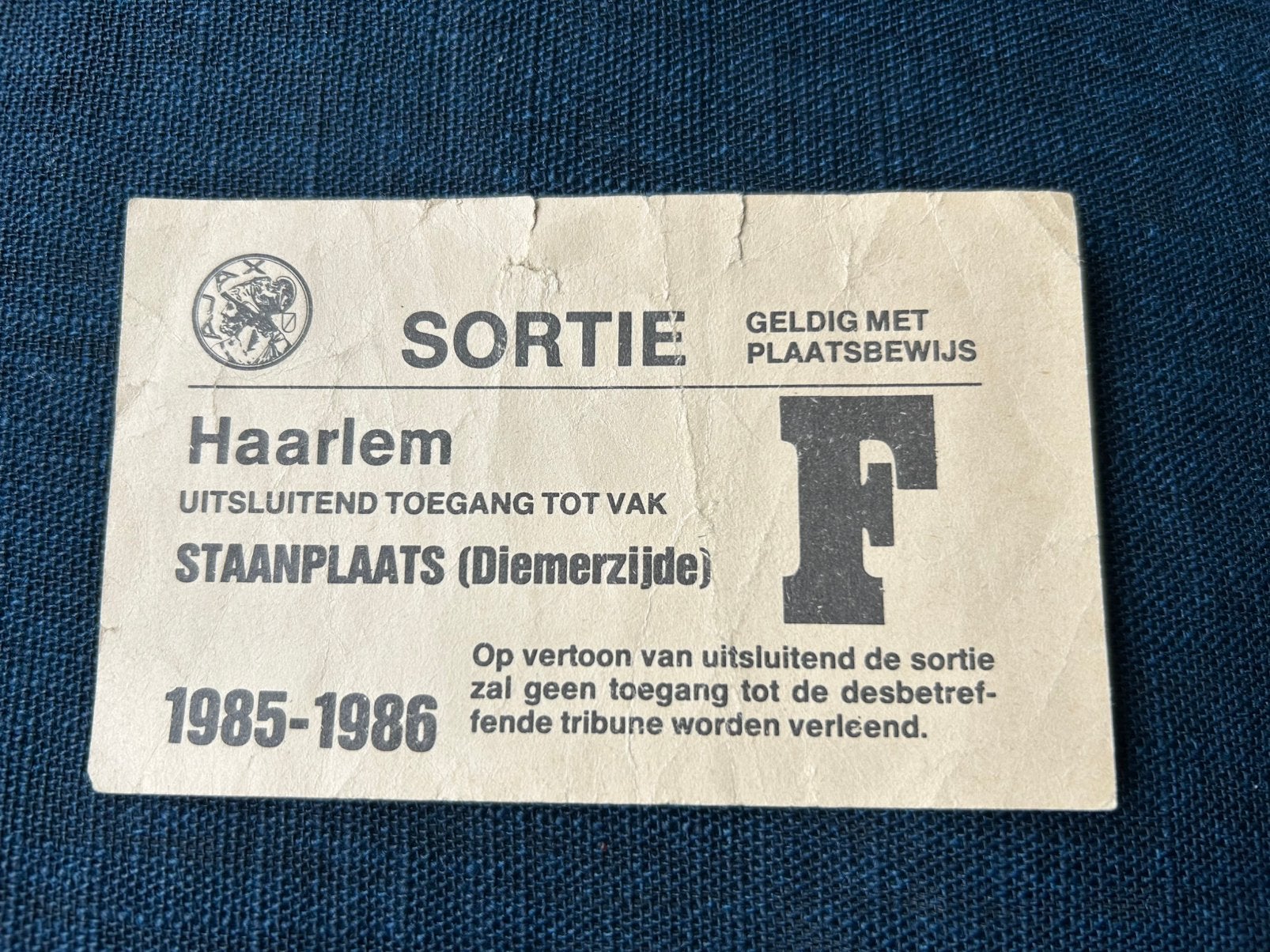 kaartje 1985 AJAX-HFC HAARLEM, Verzenden, Gebruikt, Ajax