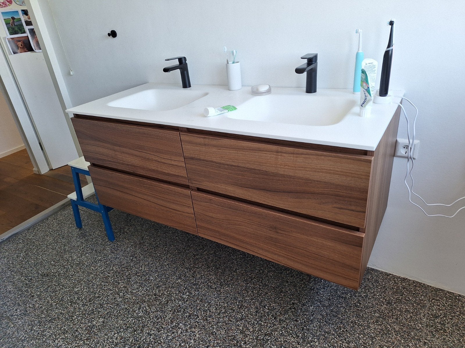 Moderne dubbele wastafelkast met lades, Ophalen, 100 tot 150 cm, Zo goed als nieuw, Minder dan 100 cm