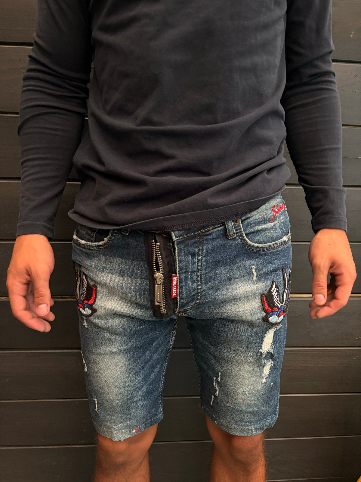 Dsquared2 Jeans Short met Patches en Ritsdetail, Kleding | Heren, Spijkerbroeken en Jeans, Ophalen of Verzenden, Zo goed als nieuw