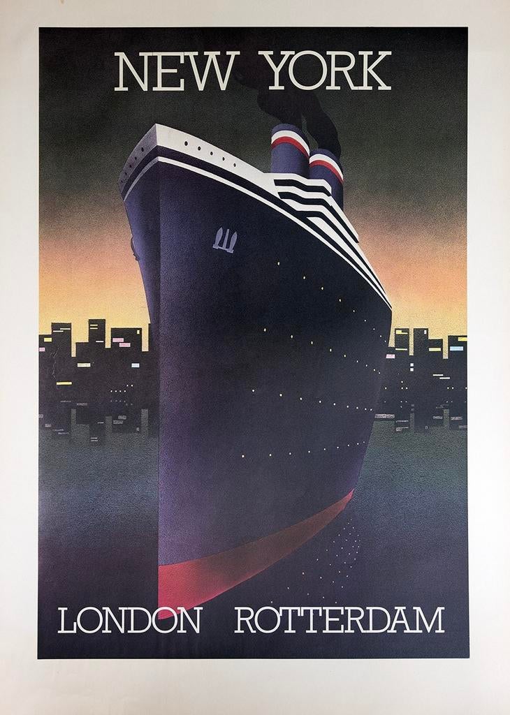 Super gave grote poster van de Holland Amerika Lijn, Verzamelen, Scheepvaart, Zo goed als nieuw, Kaart, Foto of Prent, Ophalen of Verzenden