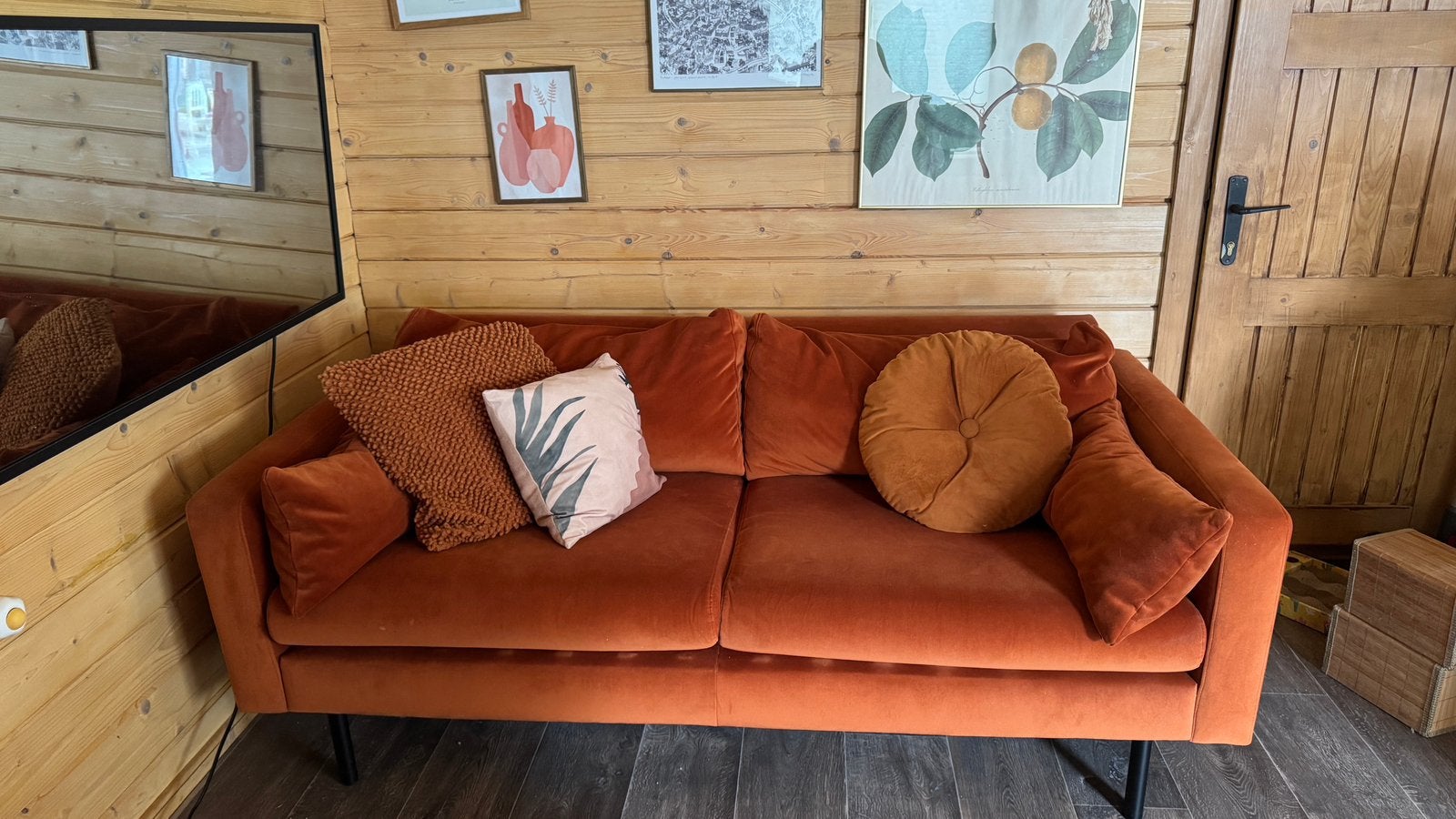 2,5-zits fluwelen bank oranje/terracotta zeer nette staat, Ophalen