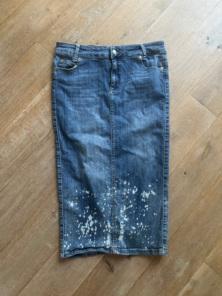 NIKKIE spijker/denimrok witte spetters maat L/40, Maat 38/40 (M), Overige kleuren, Verzenden, Zo goed als nieuw