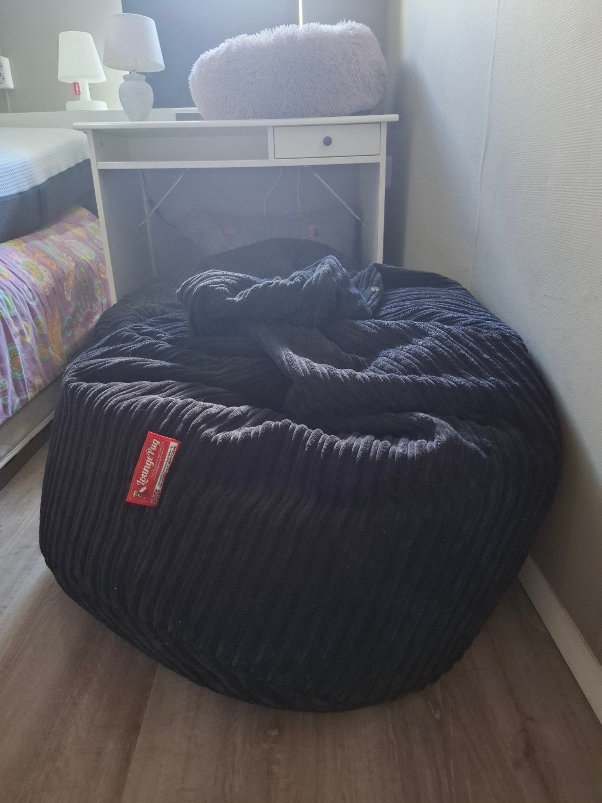 2x Lounge Pug Zitzak - Donkergrijs ribfluweel, Ophalen, Gebruikt, Zwart, Zitzak