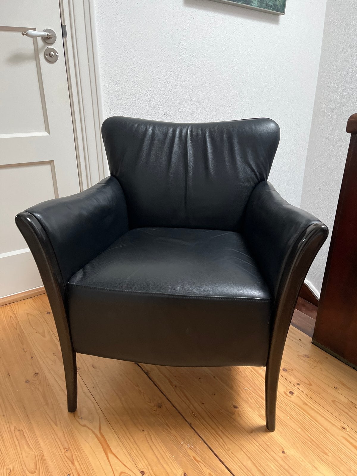 Bench zwart leren stoel - Handgemaakt in Nederland, Ophalen, Gebruikt, 50 tot 75 cm, Leer