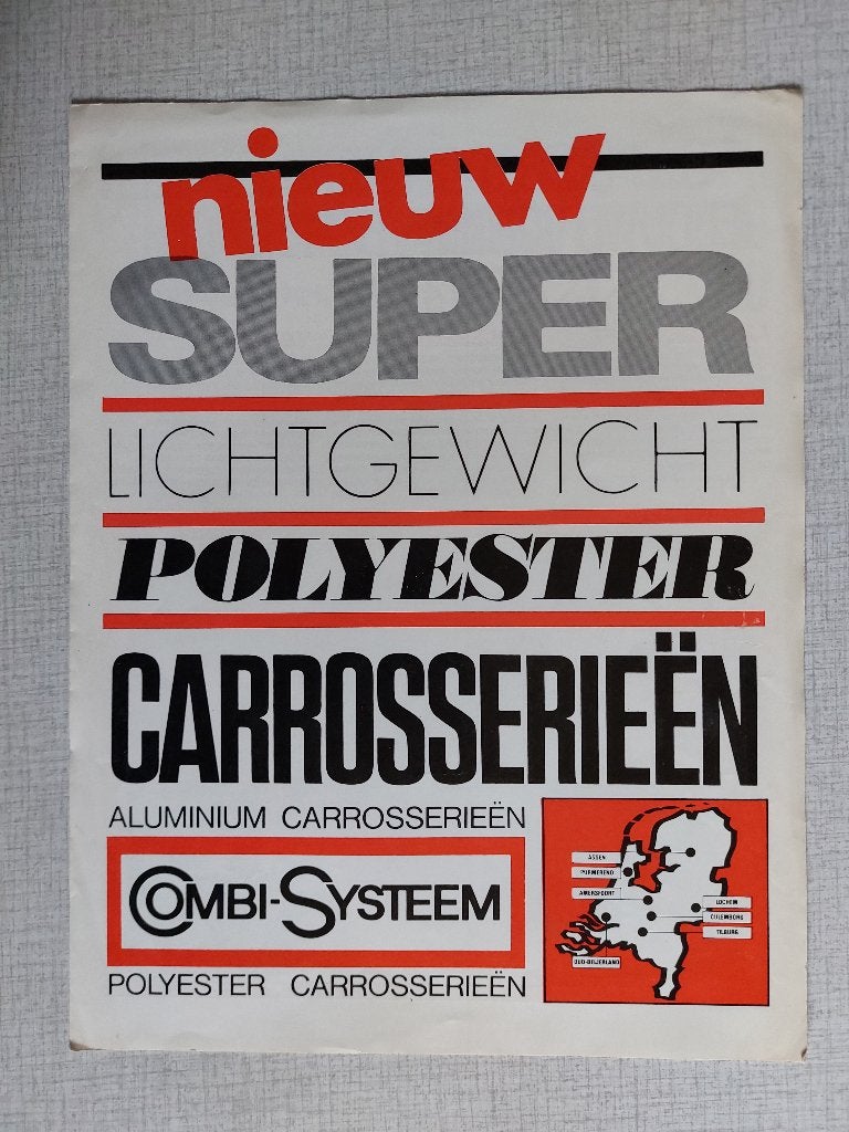 Brochure / Folder COMBI-SYSTEEM Polyester Carrosserieën, Ophalen of Verzenden, Gelezen, Overige merken