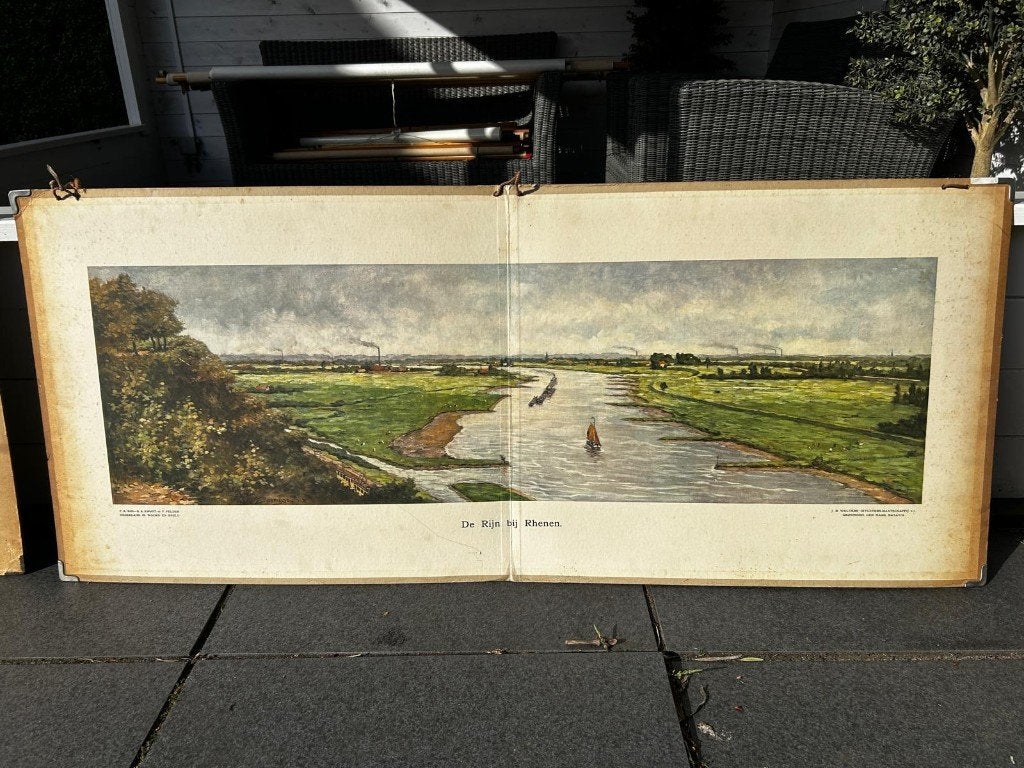 De Rijn bij Rhenen, hoge en lage oever, Ophalen of Verzenden, Aardrijkskunde