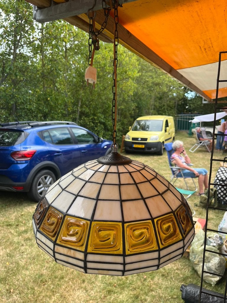 Tiffany hanglamp, glas in lood, Ophalen of Verzenden, Gebruikt, Glas, E27 (groot)