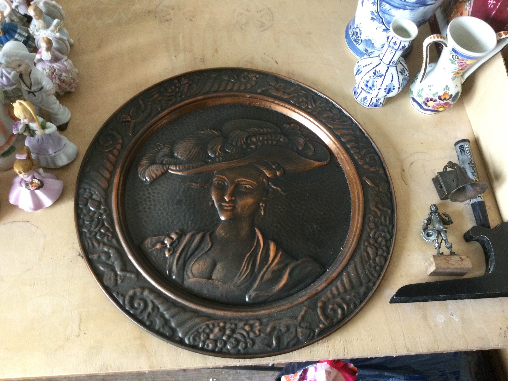 Antieke verguld koperen wandbord, Ophalen of Verzenden