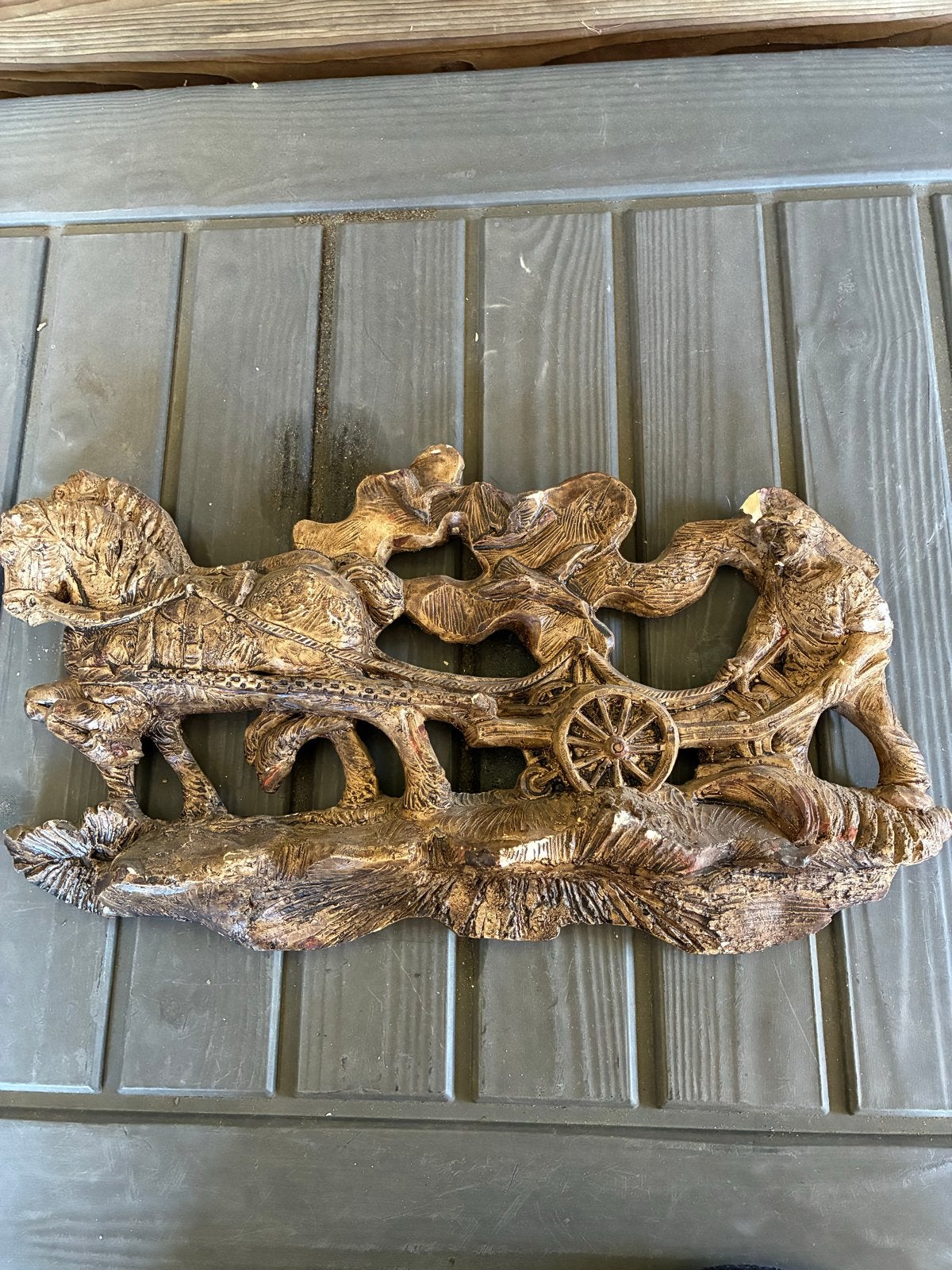 Stenen wanddecoratie met paard en wagen, Ophalen, Wanddecoratie, 20 - 50 cm, Steen of Keramiek