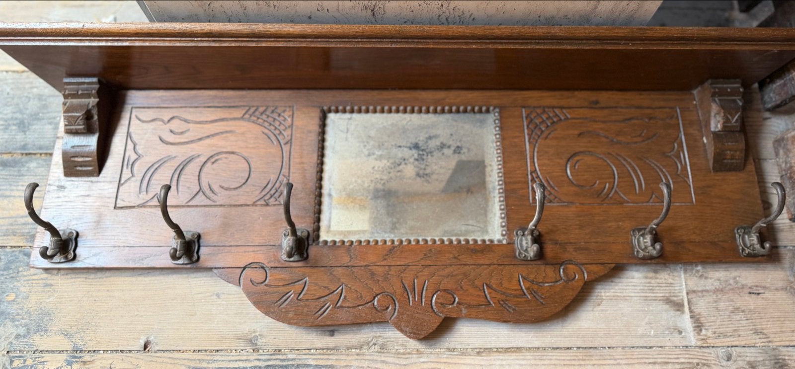 Antieke massief eiken Jugendstil kapstok originele spiegel, Gebruikt, Minder dan 100 cm, Hout, Ophalen