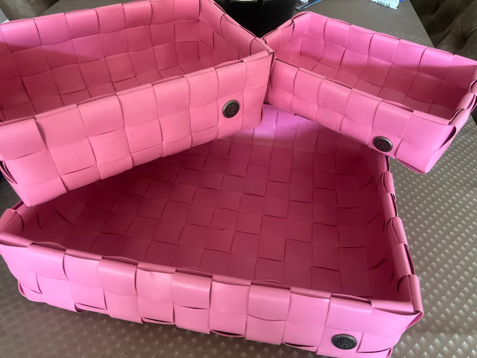 Set van 3 roze opbergmanden - voor €7,50, Kunststof, Gevlochten, Mand, Ophalen of Verzenden