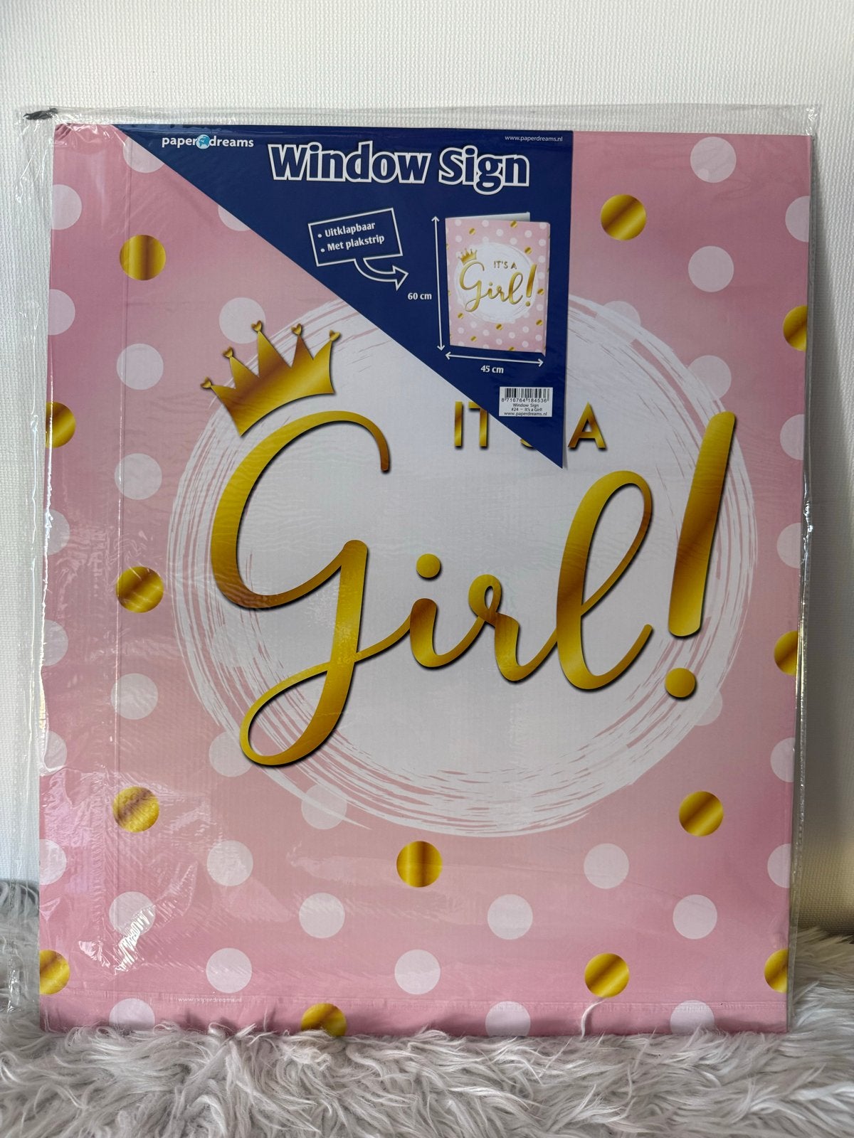 It's a Girl! Raambord - Roze met gouden stippen, Ophalen of Verzenden, Nieuw