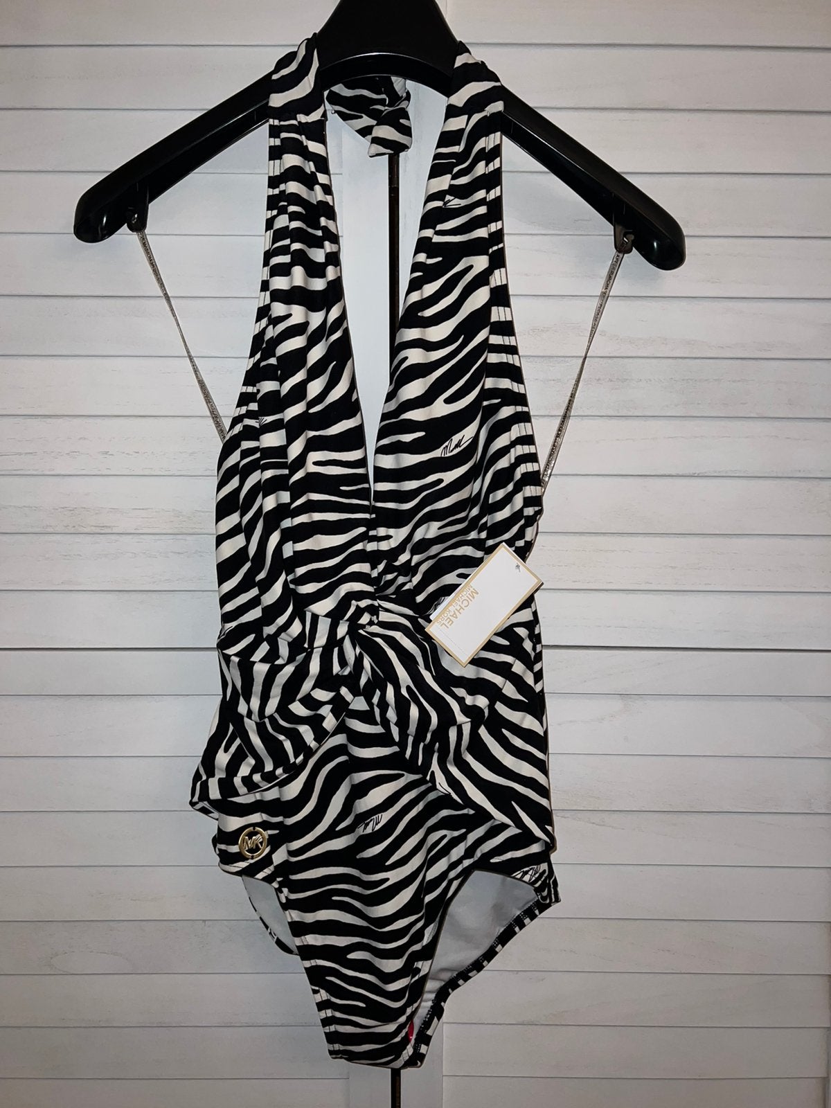 Michael Kors halterbadpak met Zebraprint, 36/38, NIEUW, Ophalen, Nieuw, Zwart, Badpak
