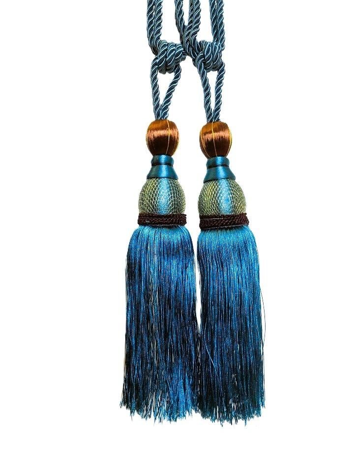 2x Groot gordijn kwasten / embrasses klassiek blauw met goud, Minder dan 50 cm, Bruin, Verzenden, Klassiek