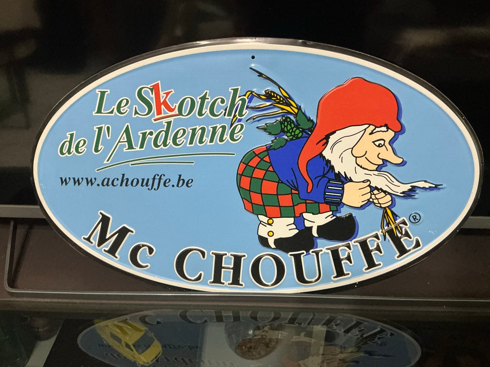 Mc Chouffe Le Skotch de l'Ardenne reclamebord, Ophalen of Verzenden, Zo goed als nieuw, Reclamebord