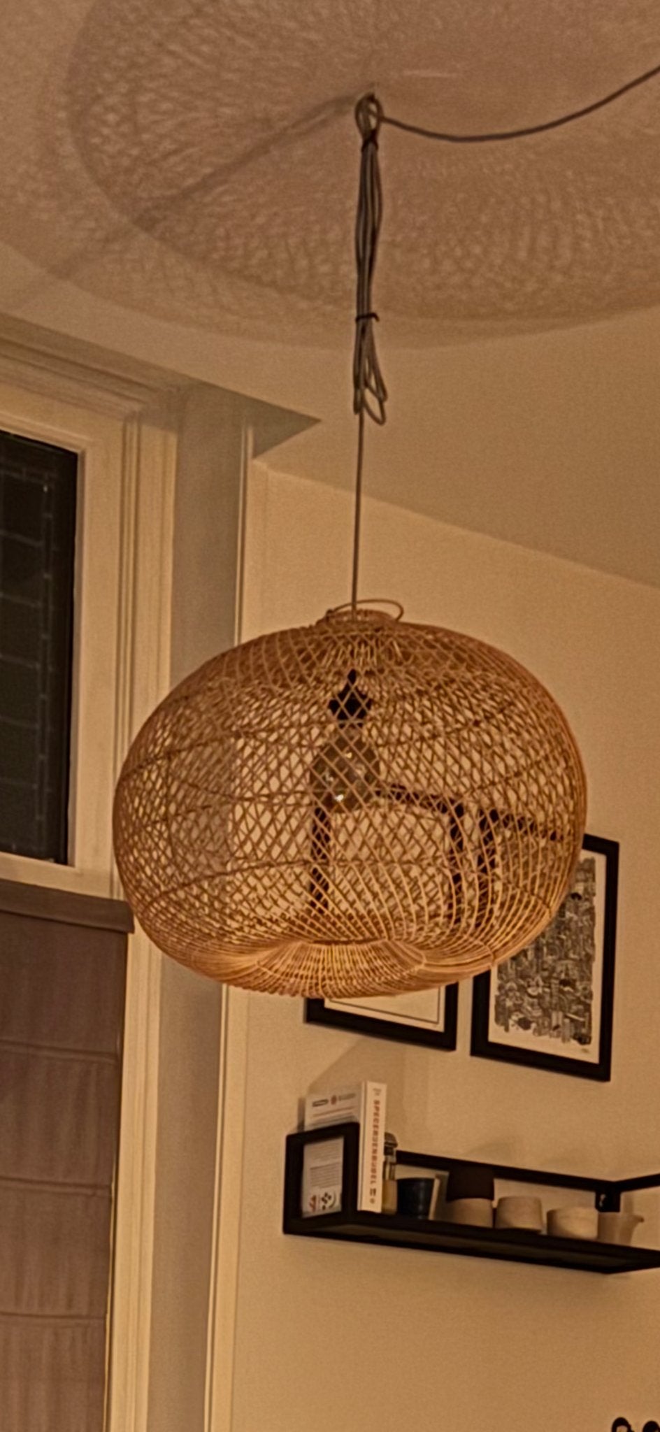 Rotan hanglamp - Boheemse stijl, Ophalen, Gebruikt, Natuurlijk materiaal, E27 (groot)