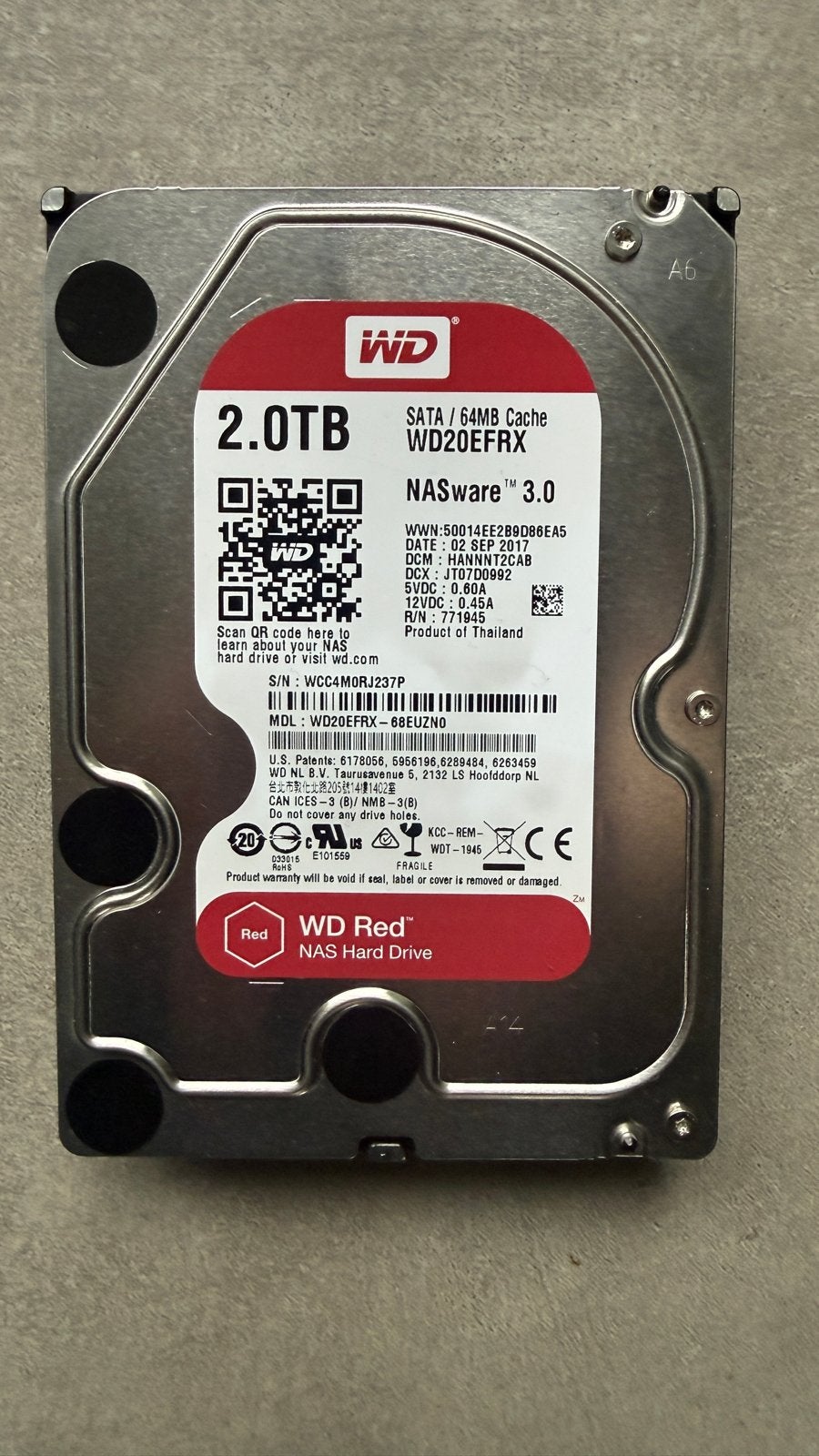 WD Red 2TB NAS Hard Drive - WD20EFRX SATA harde schijf, Intern, Gebruikt, Server, Ophalen of Verzenden
