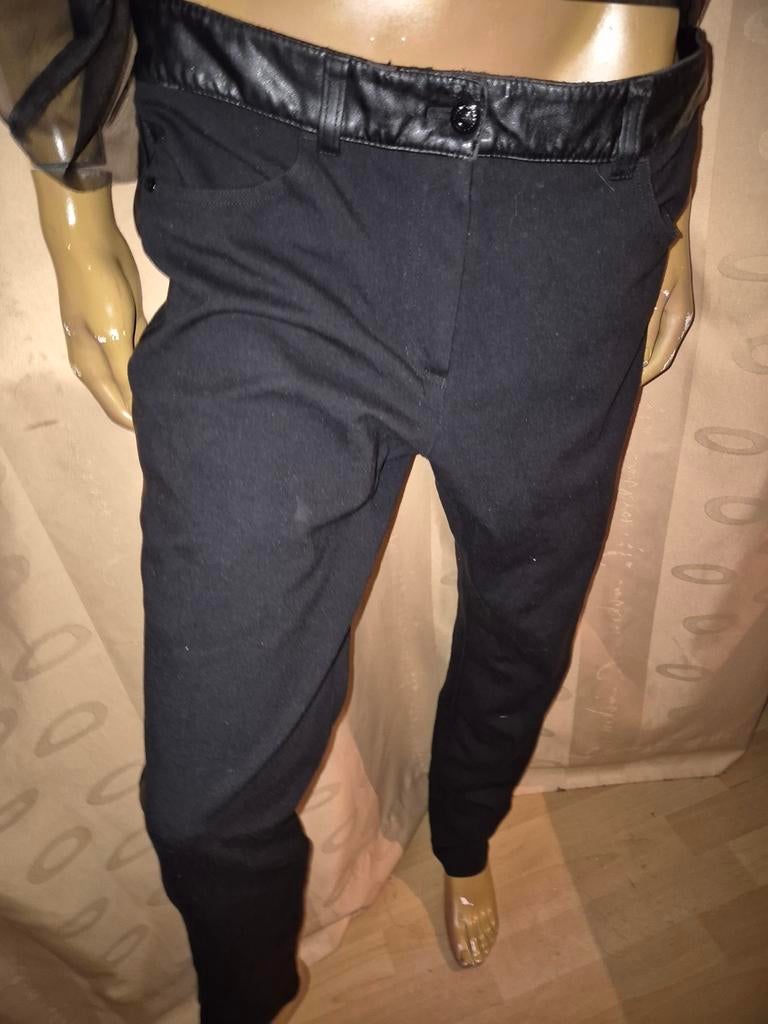 Gerry Weber zwarte broek met leren details maat 44, Zwart, Maat 42/44 (L), Ophalen of Verzenden, Lang