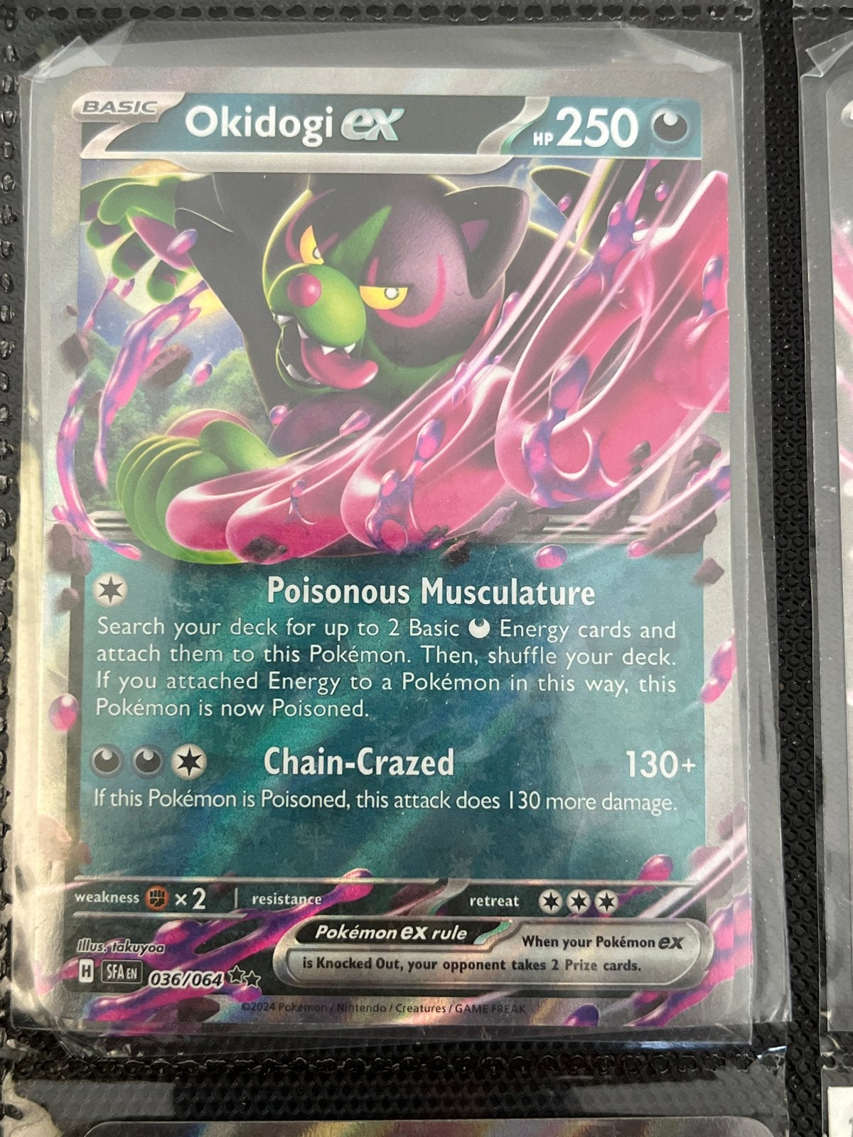 Pokémon Kaart Okidogi ex 036/064 S&V Fates Collide, Ophalen of Verzenden, Zo goed als nieuw, Losse kaart
