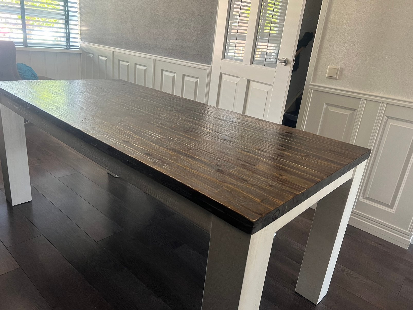 Eikenhout  eettafel inclusief bankje, Ophalen, Eikenhout, 50 tot 100 cm, Zo goed als nieuw