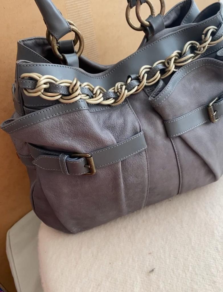 Roberto Cavalli tas 100% echt leer, Ophalen of Verzenden, Zo goed als nieuw, Grijs, Handtas