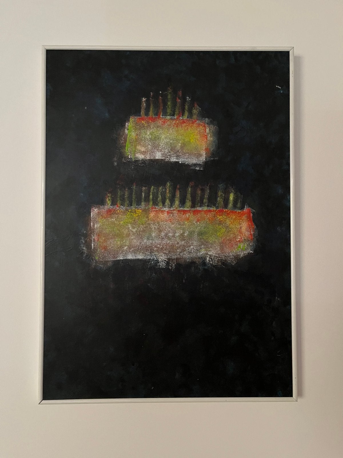 tekening op zwarte ondergrond met lijst 50x70 cm, Ophalen, Tekening, Gemengde techniek, Handgemaakt