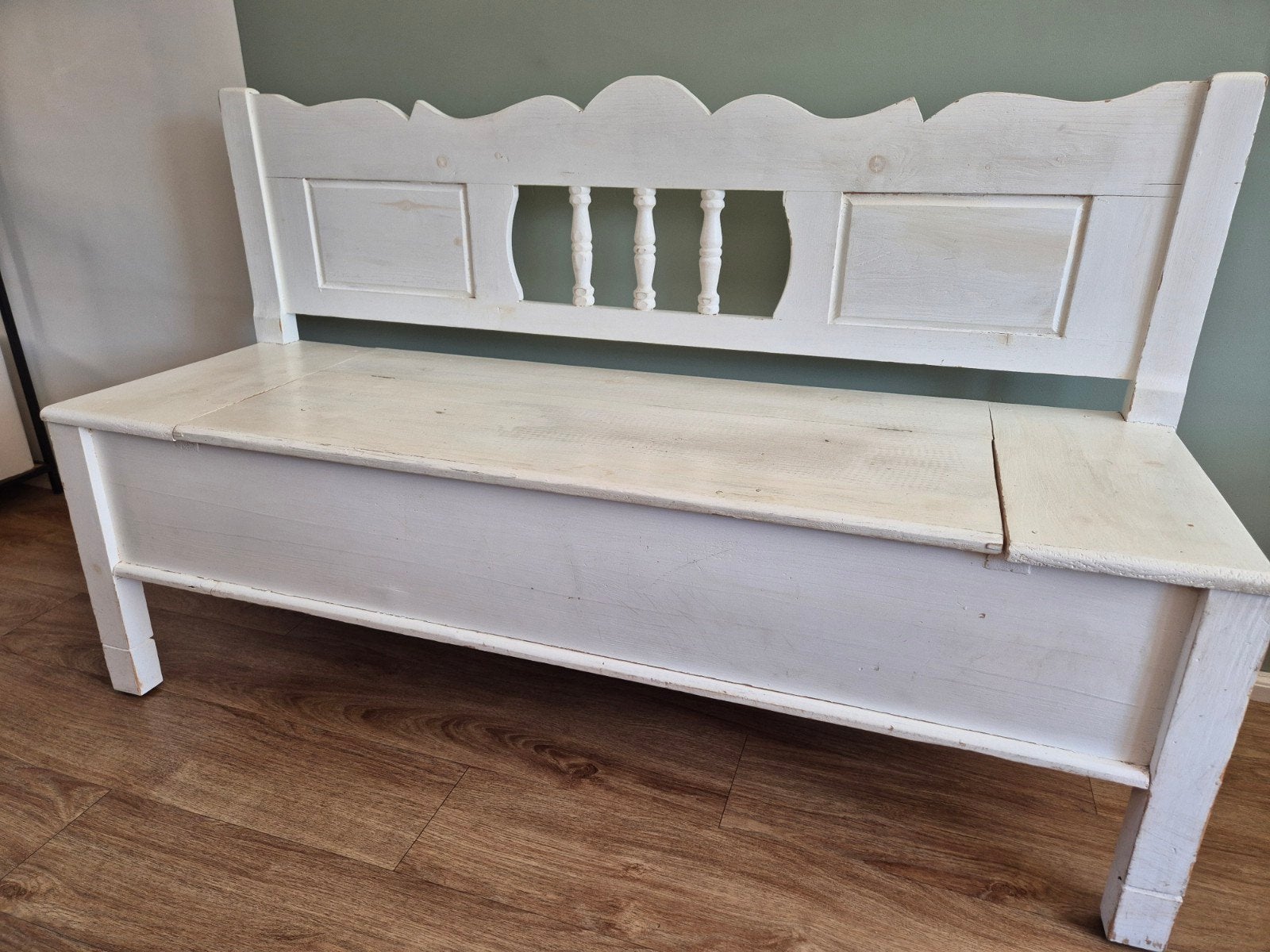 Houten klepbank met opbergruimte - 150 cm breed, Ophalen, Gebruikt, Minder dan 75 cm, Driepersoons