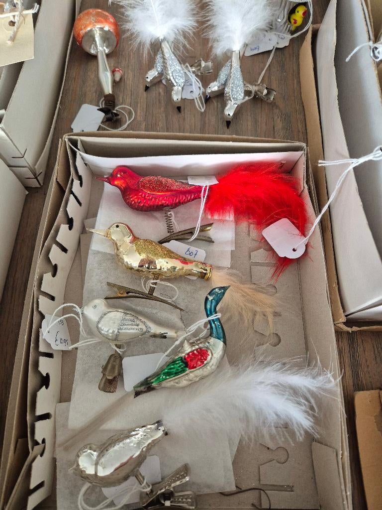 vintage kerstballen vogeltje op clip/knijper, *, Gebruikt, *, Ophalen of Verzenden