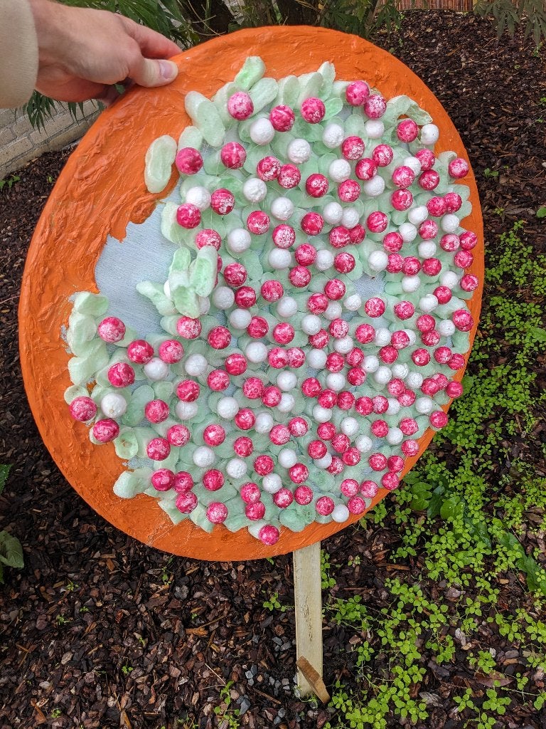 Geboortebord - Beschuit met roze muisjes, Ophalen, Gebruikt, Geboortebord