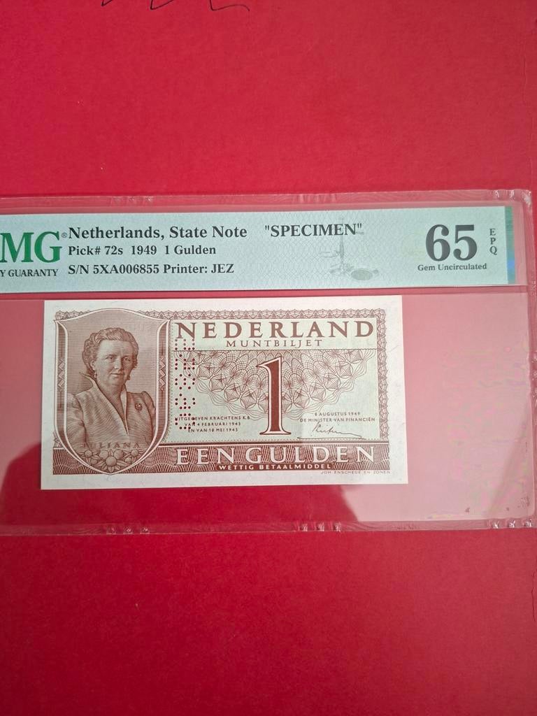 1 gulden  Juliana specimen uit 1949 UNC
Gekeurd 65, Postzegels en Munten, Bankbiljetten | Nederland, Ophalen of Verzenden, 1 gulden