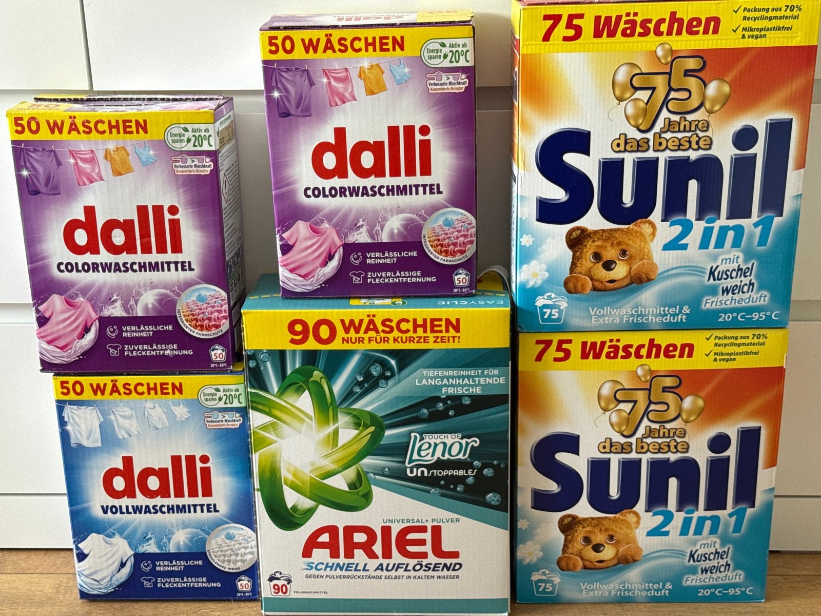 Wasmiddel pakket: Dalli, Sunil, Ariel - Diverse soorten, Ophalen, 1200 tot 1600 toeren